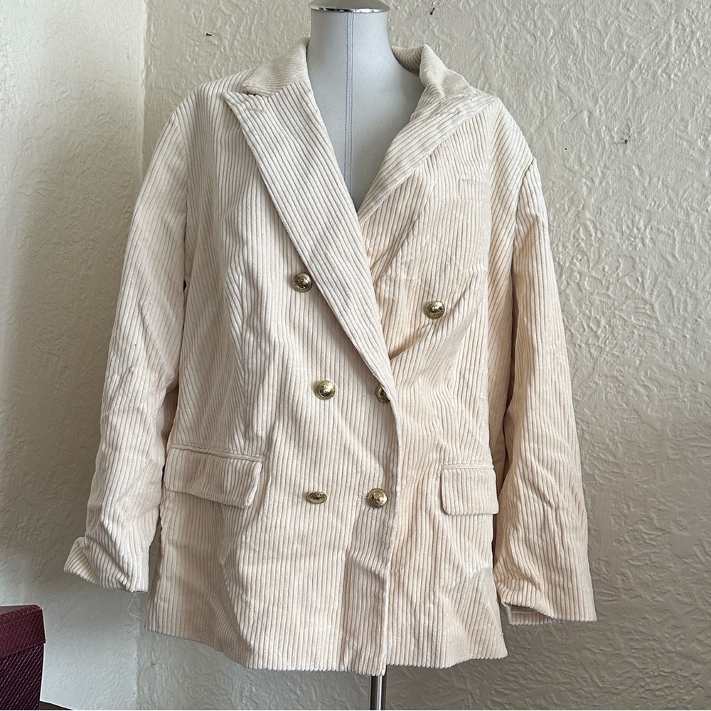 Rowing Blazers x Target Cream Corduroy Double Breasted Blazer NWT 2X DEFECT - Picture 2 of 10
